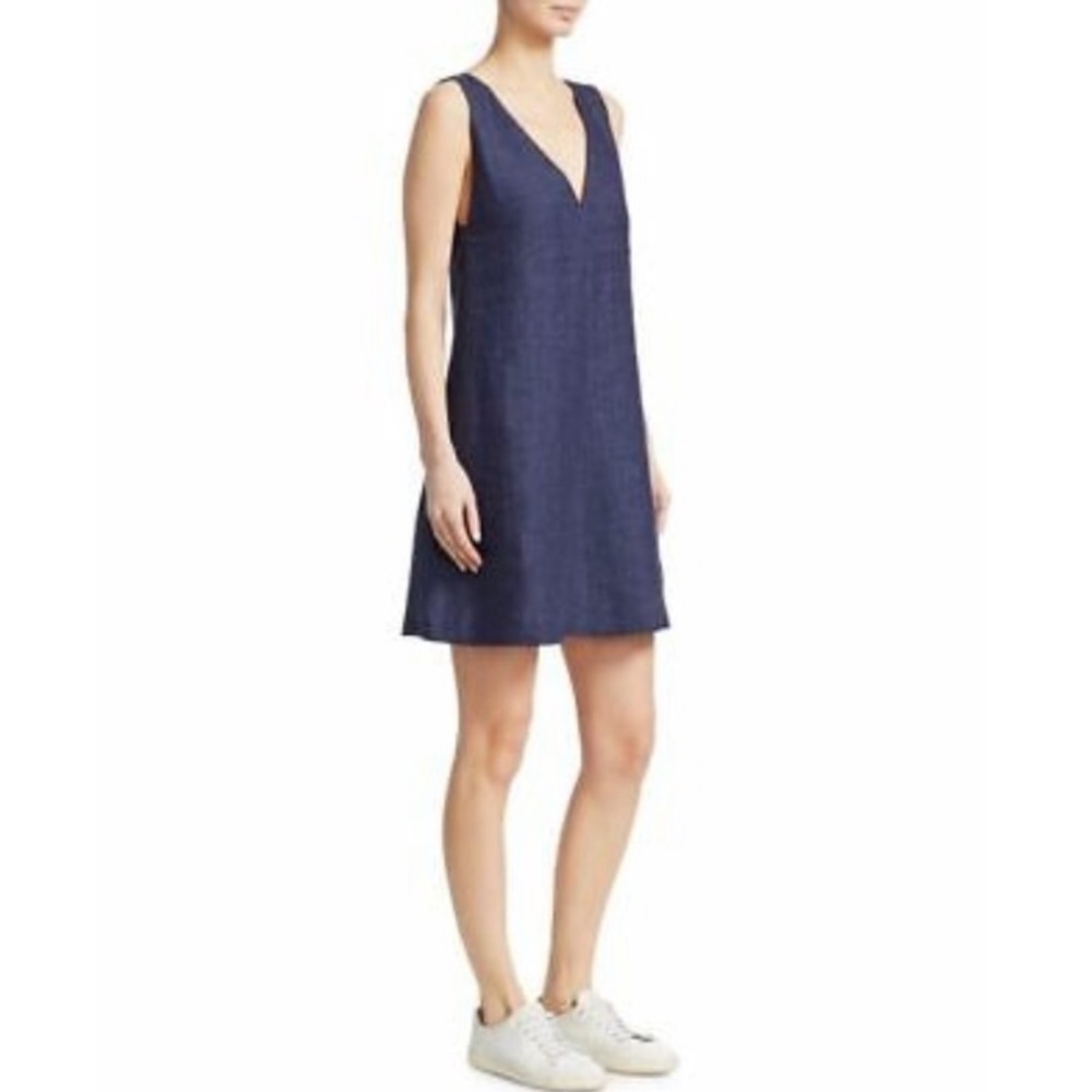 Theory V-Neck Linen Shift Dress Denim Blue Sz. P